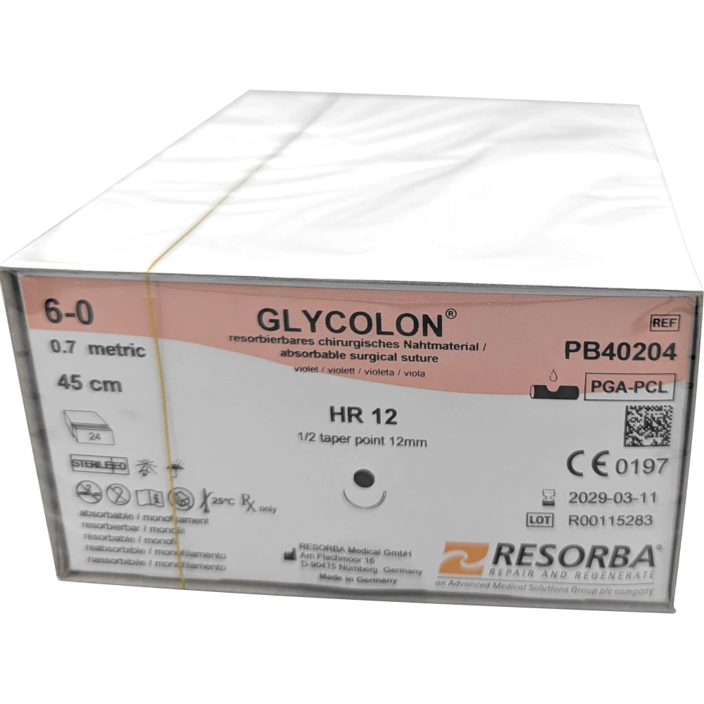 Гликолон (фиолетовый) шовный материал L=45см USP 6/0 HR 12 24шт/уп RESORBA