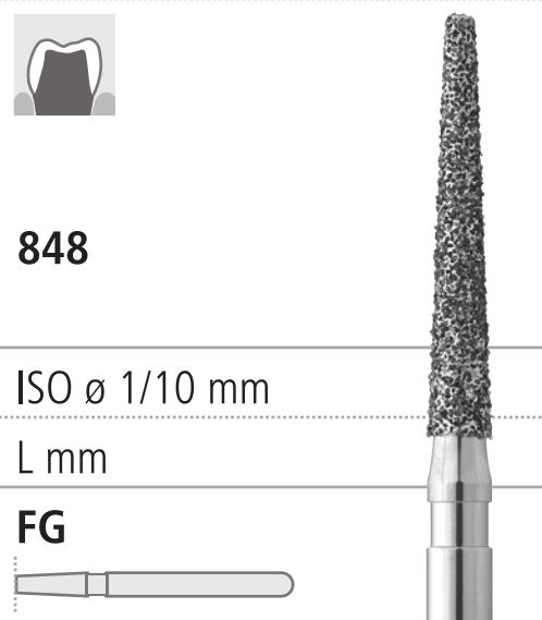 Боры стоматологические алмазные FG 848/020, 6шт. ISO код 314177524020, арт: FG451/6