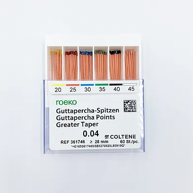 Штифты гуттаперчевые, Coltene, Greater Taper 0.04 #20-45, 60 шт