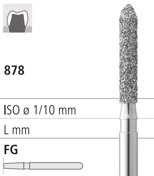 Боры стоматологические алмазные FG 878/012, 6шт. ISO код 314289524012, арт: FG308/6