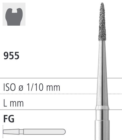 Боры стоматологические алмазные FG 955/011, 6шт. ISO код 314699534011, арт: FGD9/6 C