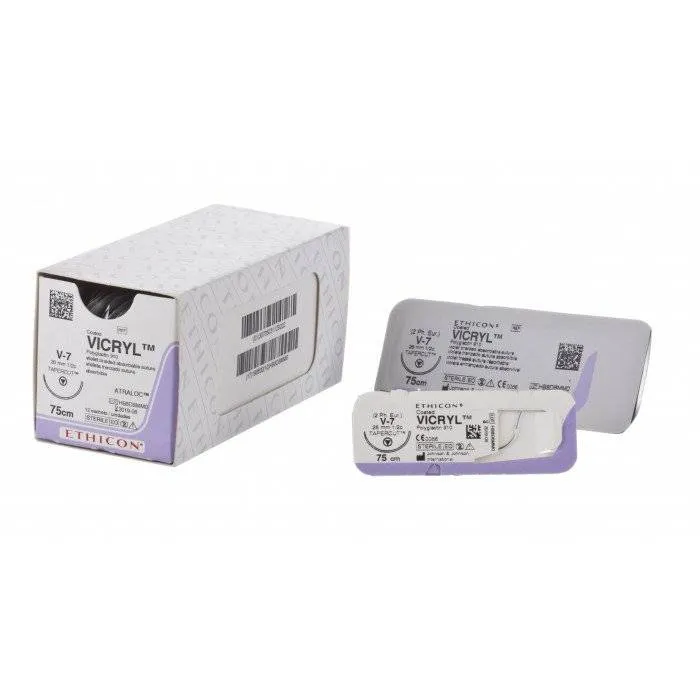 Шовный материал рассасывающийся, Johnson&Johnson, Викрил 6/0, 12шт, 45см, игла 13мм 1/2 колющая, неокрашенный
