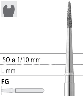 Боры стоматологические алмазные FG 956/010, 6шт. ISO код 314699524010, арт: FGD1/6
