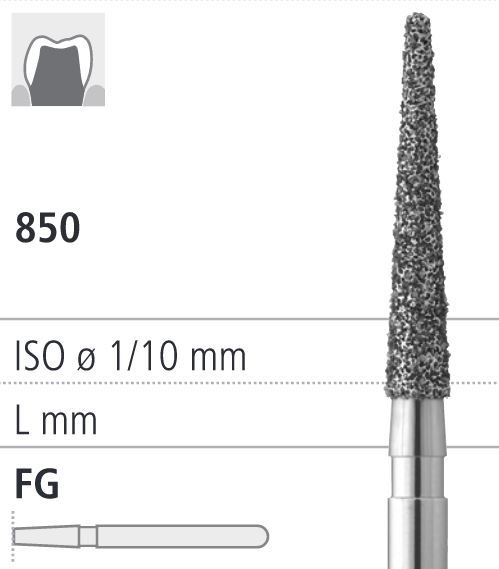 Боры стоматологические алмазные FG 850/013, желтый, 6шт. ISO код 314199504013., арт: FG5234/6