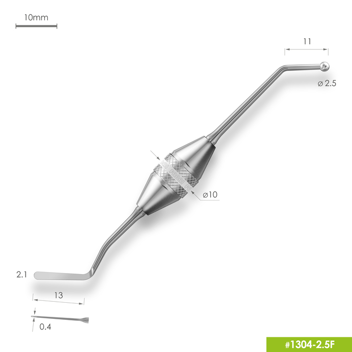 1304-2,5 Удлиненная средняя гладилка с штопфером-шариком Ø2.5mm. Эргономичная ручка Ø10mm