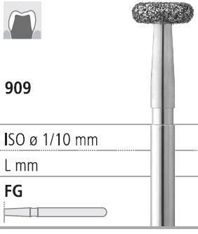Боры стоматологические алмазные FG 909/034, зел., 6шт. ISO код 314068534034, арт: FG10A/6 C