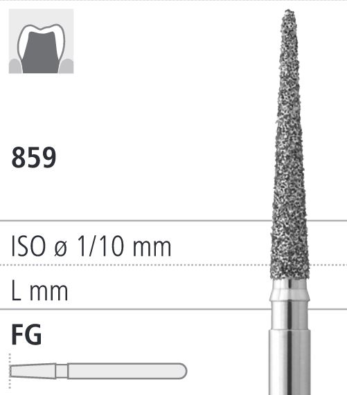Боры стоматологические алмазные FG 859/015, желт., 6шт. ISO код 314166504015, арт: FG50D4/6