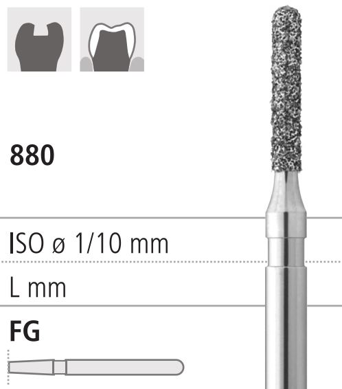 Боры стоматологические алмазные FG 880/012, зол., 6шт. ISO код 314140514012, арт: FG305/6 GB