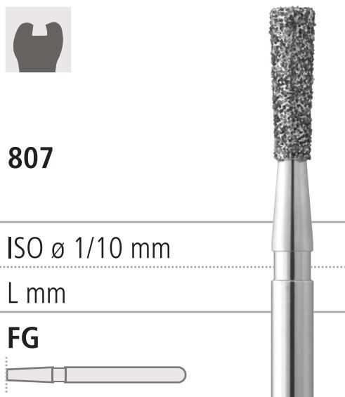 Боры стоматологические алмазные FG 807/012, 6шт. ISO код 314225524012, арт: FG215S/6