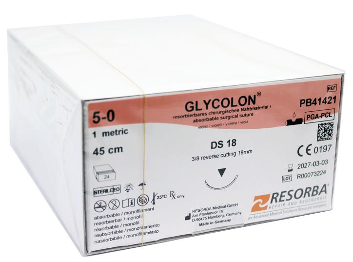 Гликолон (фиолетовый) шовный материал L=45см USP 5/0 DS 18 24шт/уп RESORBA