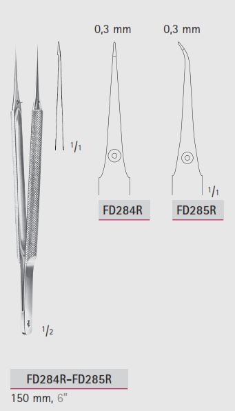 Микропинцет для вязки узлов, изогнутый, 0.3 мм, длина 150 мм., арт: FD285R