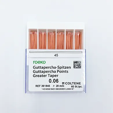 Штифты гуттаперчевые, Coltene, Greater Taper 0.06 №45, 60 шт