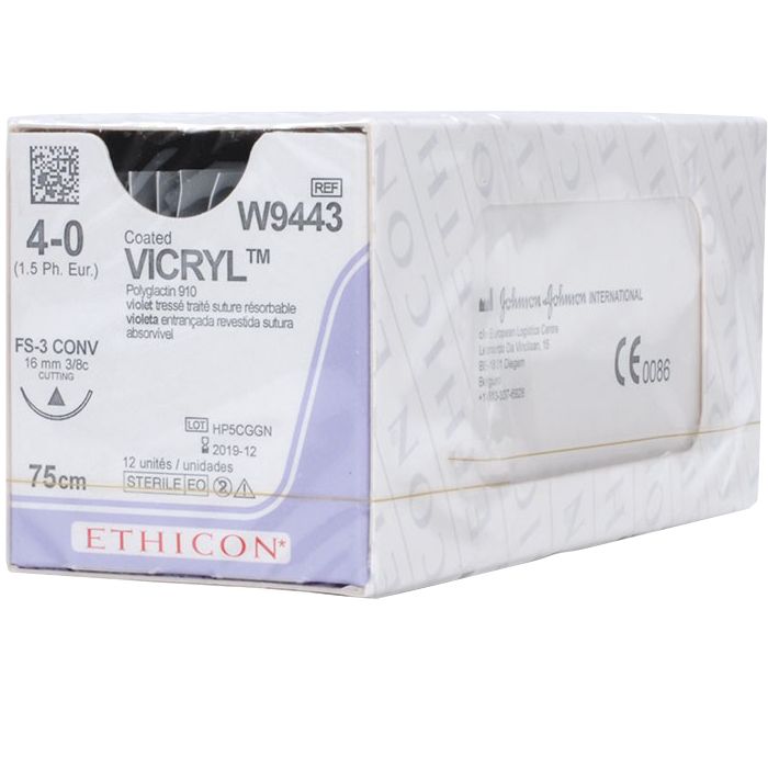 Нить хирургическая Ethicon Vicryl 4/0 75 см Режущая 16 мм