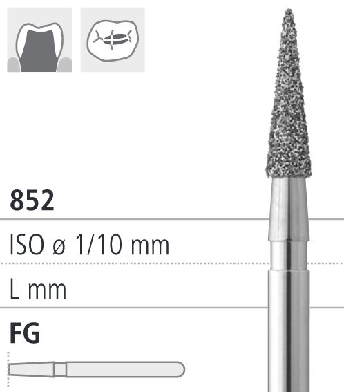 Боры стоматологические алмазные FG 852/015, зол., 6шт. ISO код 314164514015, арт: FG117S/6 GB