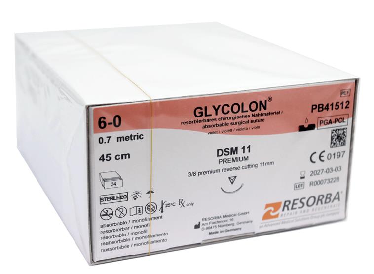 Glycolon / Гликолон (фиолетовый) шовный материал L=45см USP 6/0 EP DSM 11 24шт/уп RESORBA