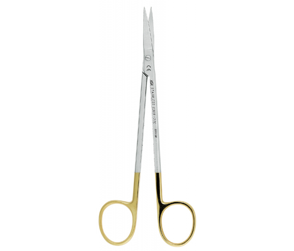 Asa Dental 0309-2TC - ножницы для десны N2 изогнутые по плоскости с твердосплавными вставками и золотистыми ручками, 16 см