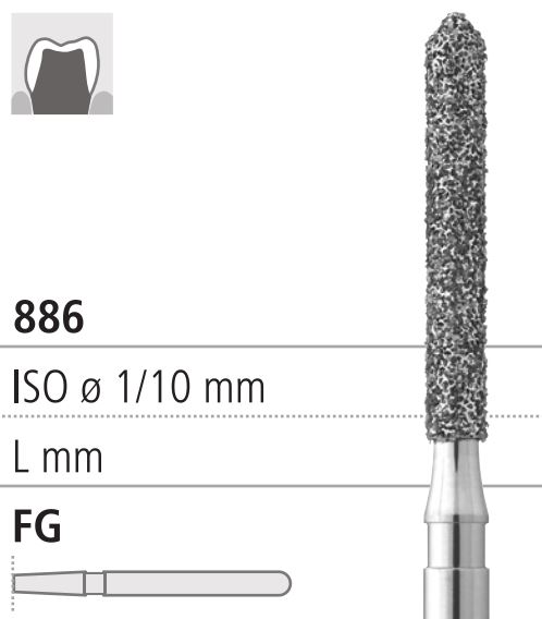 Боры стоматологические алмазные FG 886/016, 6шт. ISO код 314131524016, арт: FG124L/6
