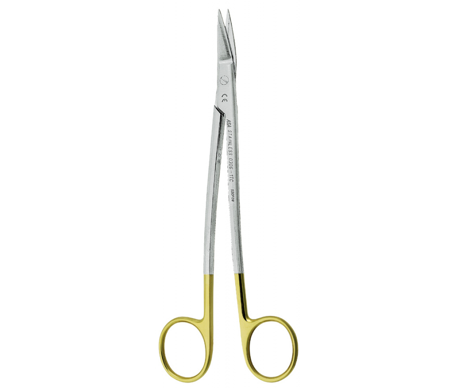 Asa Dental 0306-1TC - ножницы для десны N1 изогнутые с твердосплавными вставками и золотистыми ручками, 17 см