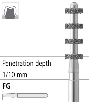 Боры стоматологические алмазные FG 834/008, 6шт. ISO код 314552524027, арт: FGS8/6