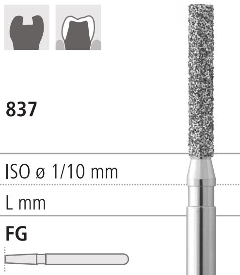 Боры стоматологические алмазные FG 837/012, зел., 6шт. ISO код, арт: FG314S/6 CB