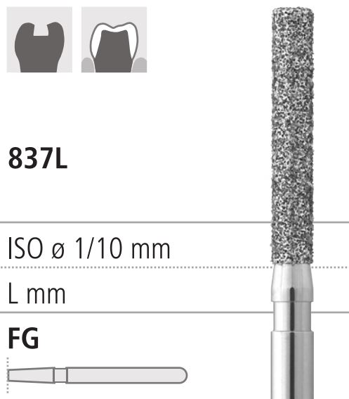 Боры стоматологические алмазные FG 837L/016, зел., 6шт. ISO код 314112534016, арт: FG314L/6 C