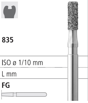 Боры стоматологические алмазные FG 835/014, зел., 6шт. ISO код 314109534014, арт: FG204/6 C