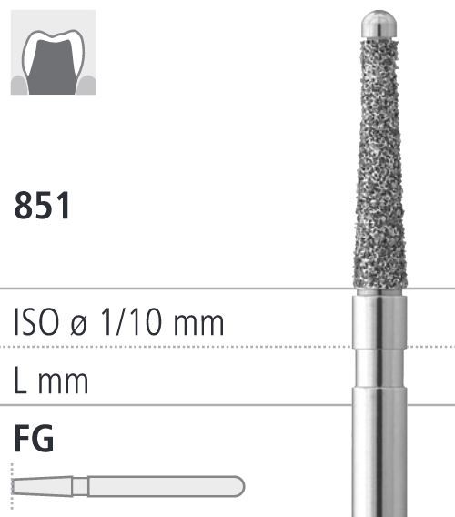 Боры стоматологические алмазные FG 851/017, 6шт. ISO код 314219524017, арт: FG19A/6