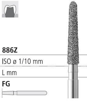 Боры стоматологические алмазные FG 886Z/018, зел., 6шт. ISO код 314210534018, арт: FG123/6 C