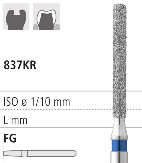 Боры стоматологические алмазные FG 837KR/013, синий, 6шт. ISO код 314158524013., арт: FG8305LP/6