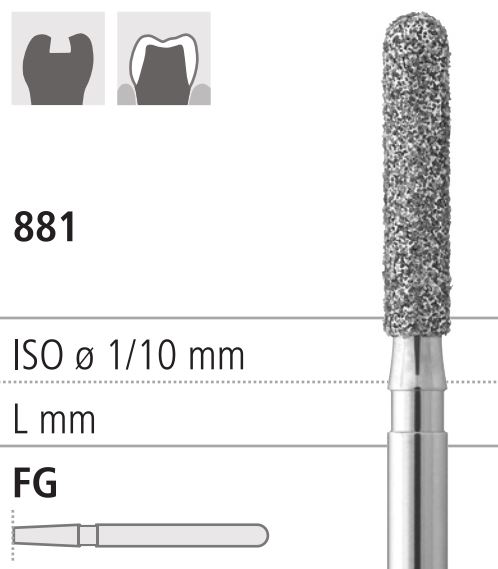 Боры стоматологические алмазные FG 881/019, зол., 6шт. ISO код 314141514019., арт: FG315L/6 GB