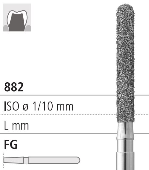 Боры стоматологические алмазные FG 882/010, бел., 6шт. ISO код 314142514010, арт: FG3305L/6