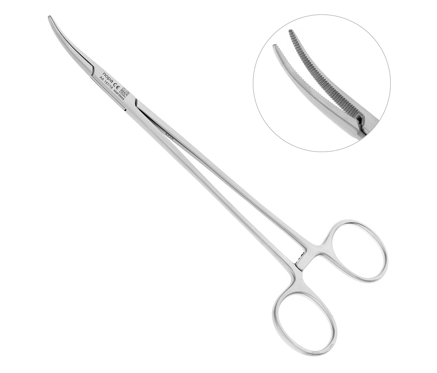 Nopa Instruments AA 157/18 - щипцы для артерии HALSTED анатомические, изогнутые, 18 см