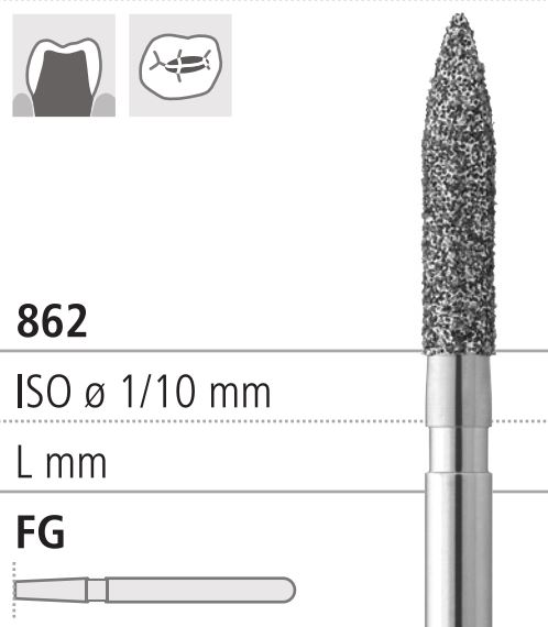Боры стоматологические алмазные FG 862/015, красный, 6шт. ISO код 314249514015., арт: FG4311/6