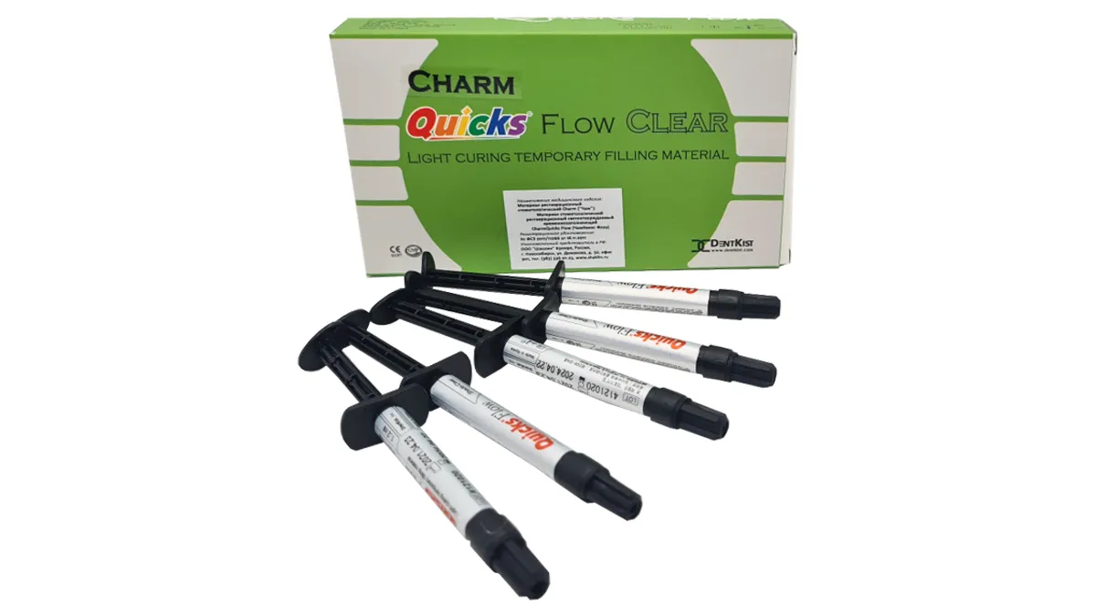 Временный пломбировочный материал, DentKist, ЧармКвикс Флоу (CharmQuicks Flow), clear, 5 шпр.х 1.2 мл