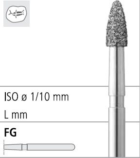 Боры стоматологические алмазные FG 390/014, бел., 6шт. ISO код 314274514014, арт: FG3274/6