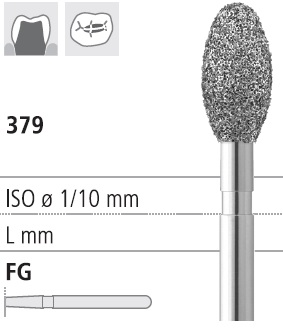 Боры стоматологические алмазные FG 379/029, желт., 6шт. ISO код 314277504029, арт: FG5259/6