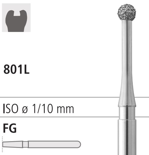 Боры стоматологические алмазные FG 801L/007, красн., 6шт. ISO код 314697514007, арт: FG4699/6