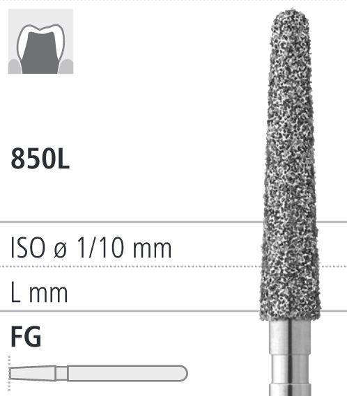 Боры стоматологические алмазные FG 850L/021, красный, 6шт. ISO код 314199514021., арт: FG4240/6