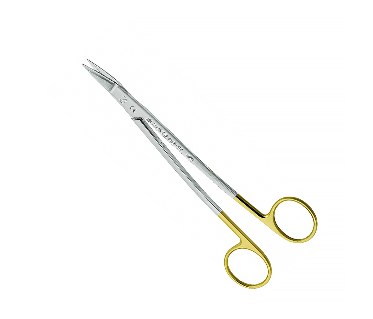 Asa Dental 0306-1TC - ножницы для десны N1 изогнутые с твердосплавными вставками и золотистыми ручками, 17 см