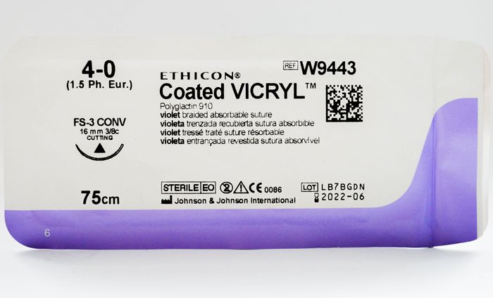 Нить хирургическая Ethicon Vicryl 4/0 75 см Режущая 16 мм