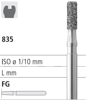 Боры стоматологические алмазные FG 835/016, 6шт. ISO код 314109524016, арт: FG244/6