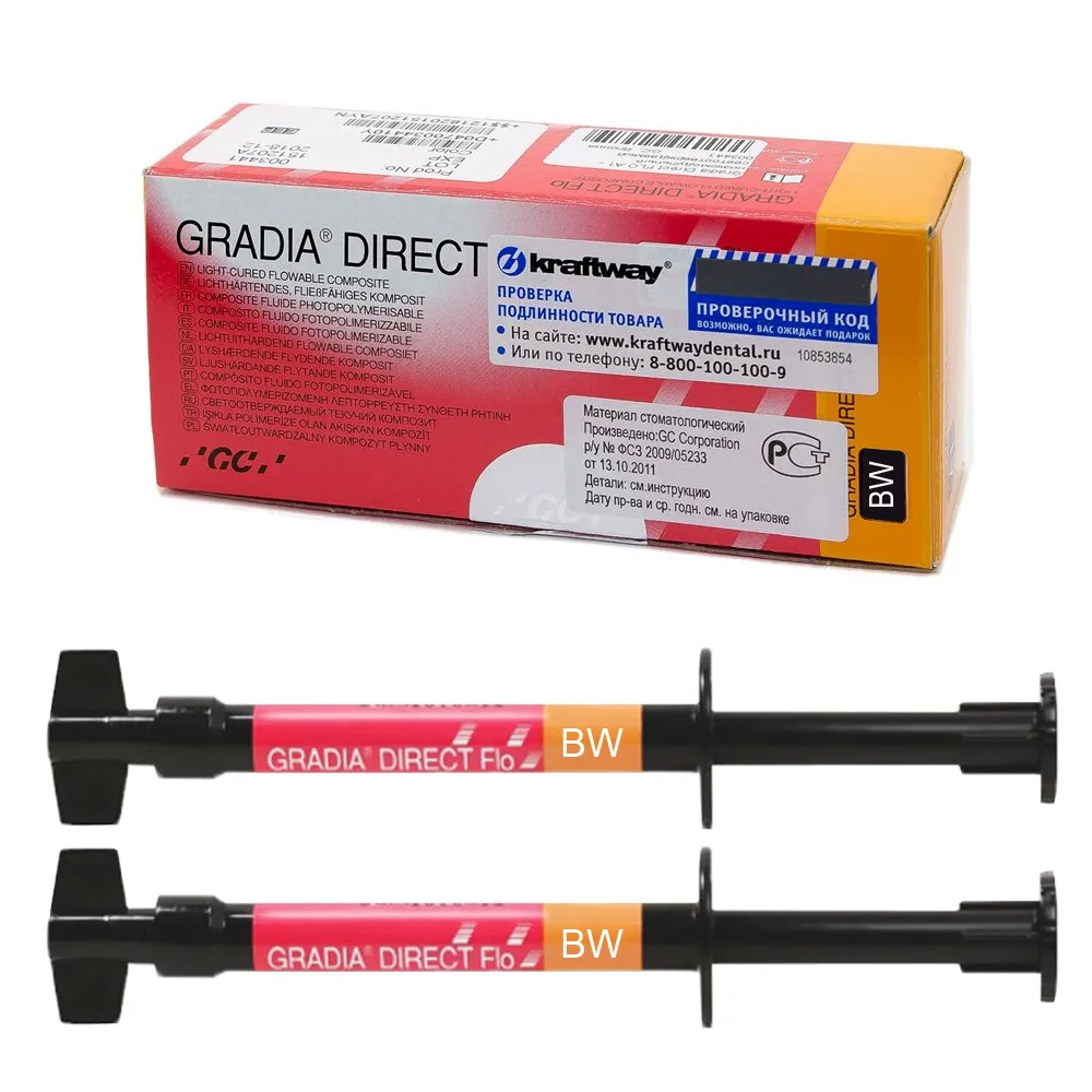 Жидкотекучий композит, GC, Градия Флоу (Gradia Direct Flo), BW, 2 шпр.х 1.5 г