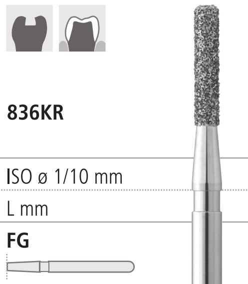 Боры стоматологические алмазные FG 836KR/009, белый, 6шт. ISO код 314157514009., арт: FG3510/6