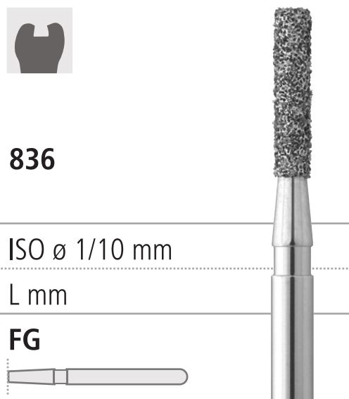 Боры стоматологические алмазные FG 836/012, зел., 6шт. ISO код 314110534012, арт: FG114S/6 C