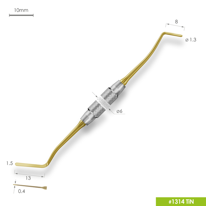 1314 TiN Удлиненная узкая гладилка с штопфером Ø1.3mm. Ручка Ø6mm. Покрытие Gold
