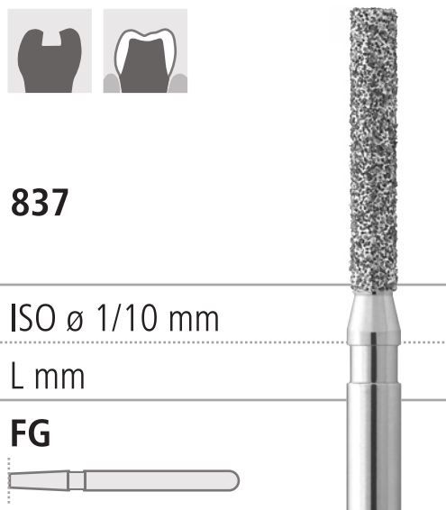 Боры стоматологические алмазные FG 837/010, красн., 6шт. ISO код 314111514010, арт: FG4036/6