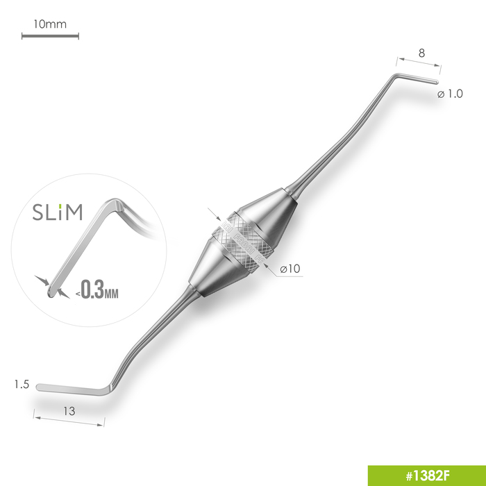 1382F Удлиненная узкая гладилка SLIM c цилиндрическим штопфером. Ø1.0mm. Эргономичная ручка Ø10mm