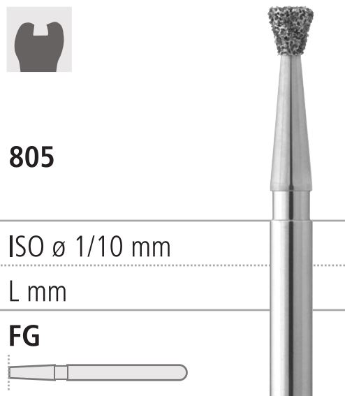 Боры стоматологические алмазные FG 805/016, 6шт. ISO код 314010524016, арт: FG202/6