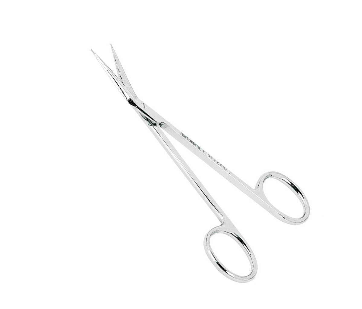 Asa Dental 0301-2 - ножницы для десны N2 изогнутые по плоскости с зубчиками на одном лезвии, 11,5 см