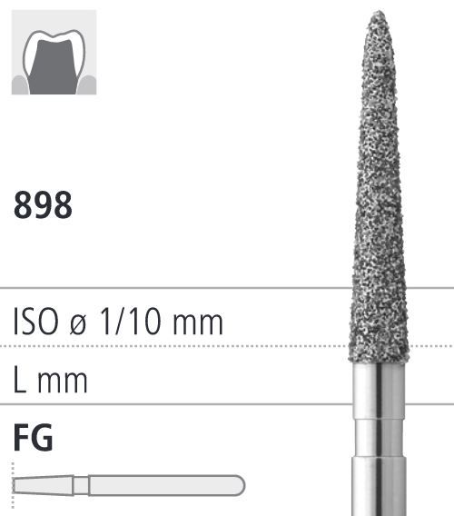 Боры стоматологические алмазные FG 898/021, 6шт. ISO код 314586524021, арт: FG104/6